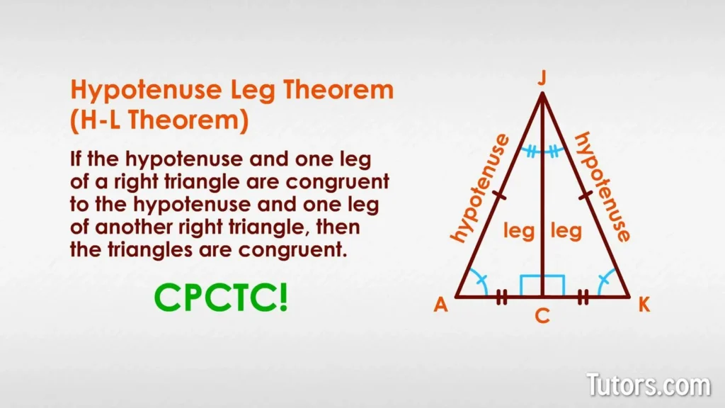 Step by step HL theorem proof with labeled triangles and equal sides